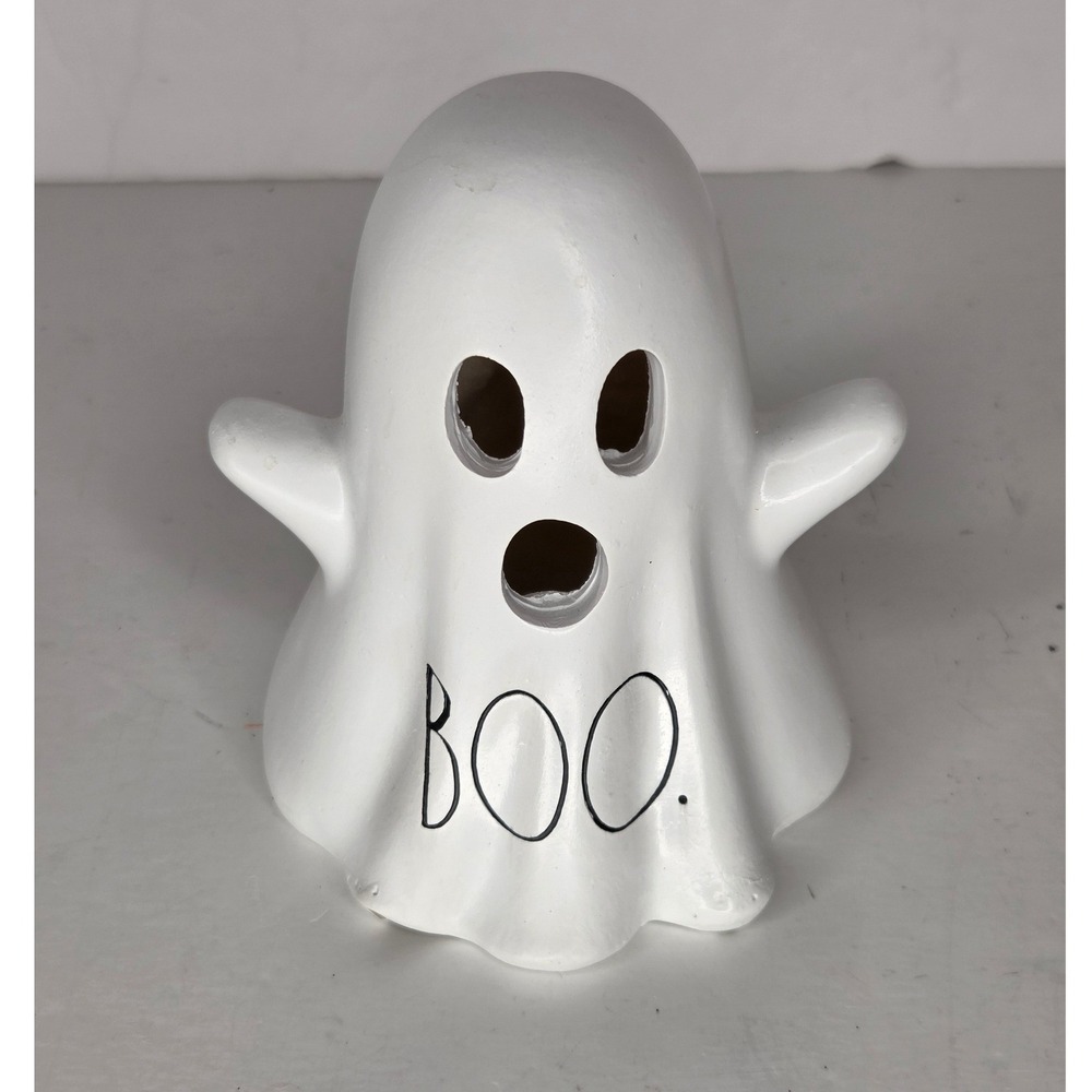 Rae Dunn Halloween LED Light Up Ghost Boo Figurine White Ceramic Decor